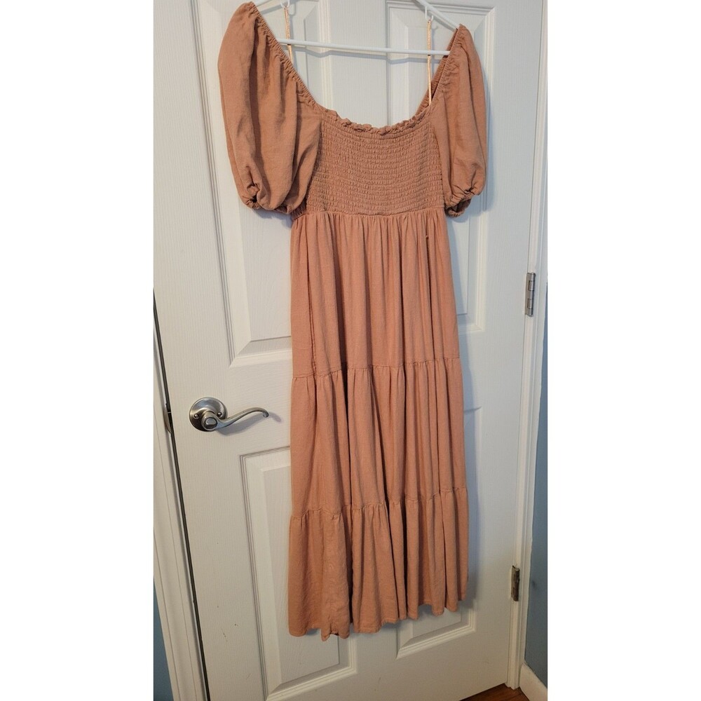 Abercrombie & Fitch Emerson Linen Blend Puff Sleeve Midi Dress Rust M Pockets - Picture 3 of 9